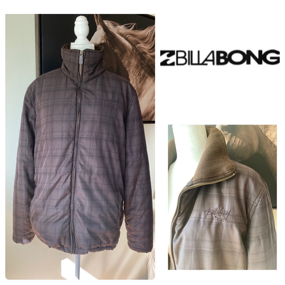 Billabong Brown Plaid Puffer Quilted Coat Jacket